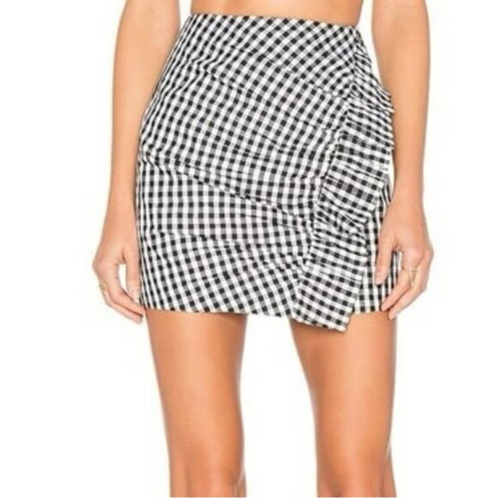 REVOLVE Lovers + Friends Gingham Ruffle Skirt Sz S